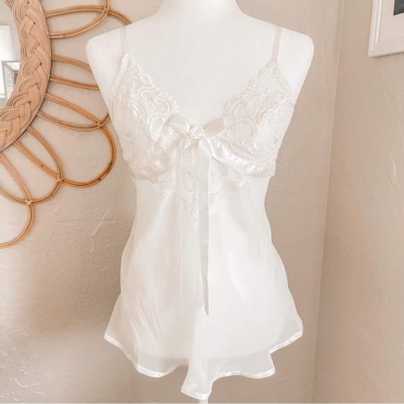 Vintage Tops - Vintage Lingerie Sexy Lace Bow Sheer Flower Babydoll Top Y2K 90s